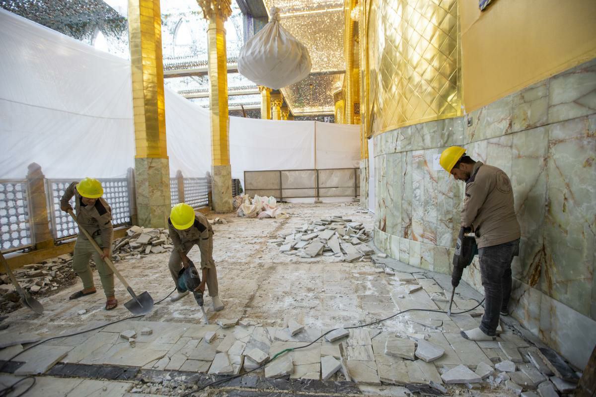 Initiation of Preliminary Work for Cladding of the Great Courtyard of Al-Abbas Shrine in Karbala